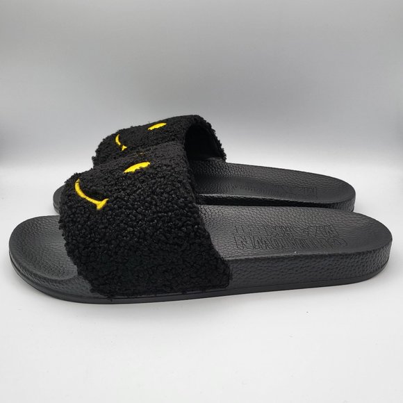 NEW Men's Chinatown Market Sherpa Slides in Black/Yellow - Picture 2 of 9